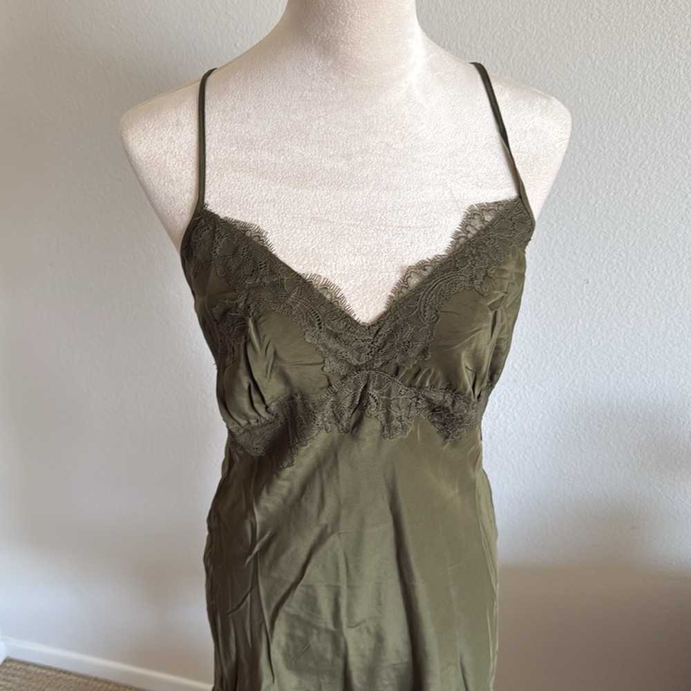 NWT Gold Hawk Olive Silk Lace Slip Dress - Picture 2 of 5